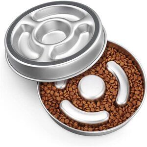 Slow Feeder Dog Bowl Stainless Steel, 2 Cups Metal Non-Slip Dog Food Bowls